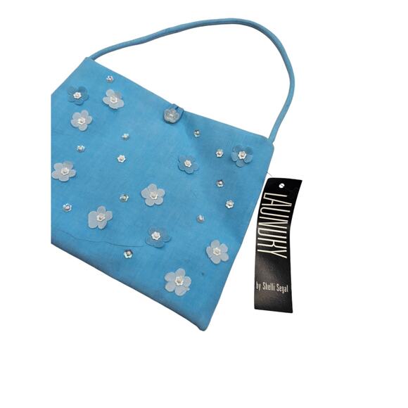 Vintage 1990s Laundry by Shelli Segal Small Purse Bag Blue White Daisy Flower - Picture 2 of 5